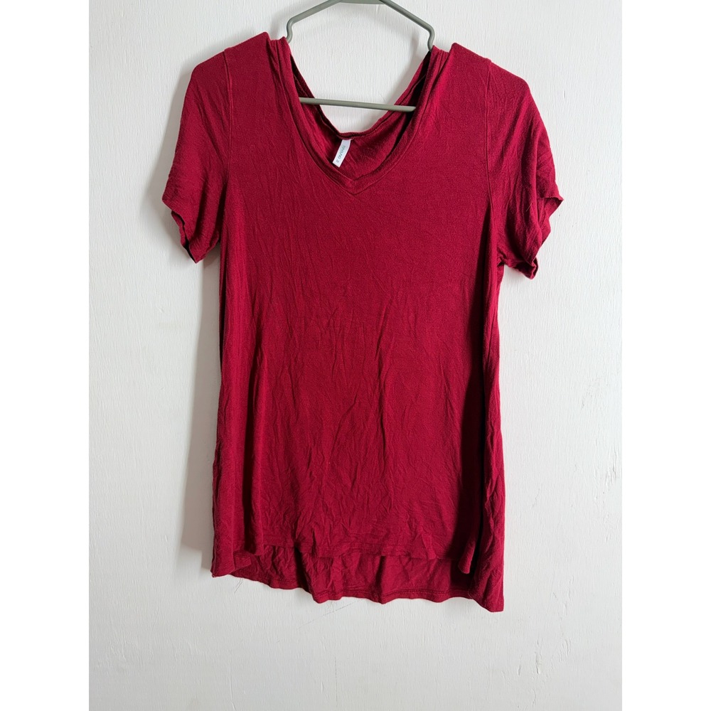 Popyoung Burgundy Red V-Neck Tunic Tee Short Sleeve Rayon Spandex Size M